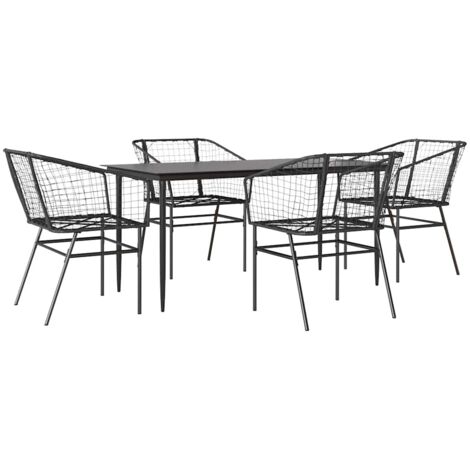 Ensemble à manger de jardin 5 pcs，Salon de jardin noir résine tressée verre CFW89608