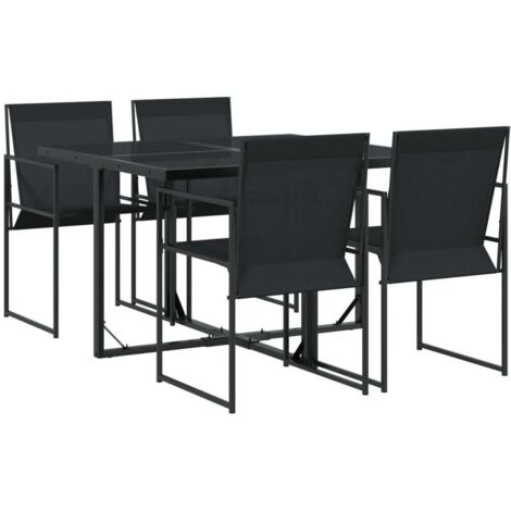 Ensemble à manger de jardin 5 pcs，Salon de jardin noir textilène CFW69652