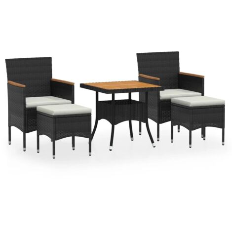 Ensemble à manger de jardin 5 pcs，Salon de jardin Résine tressée et acacia Noir CFW16409