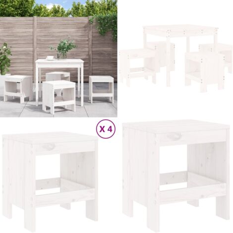 Ensemble à manger de jardin 5pcs blanc bois massif de pin - Table de jardin - Tabouret de jardin