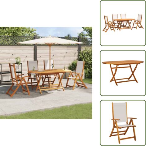 Ensemble à manger de jardin 5pcs bois d'acacia solide textilène - Table De Jardin - Salon De Jardin - Mobilier De Jardin - Acacia Massif - Chaise Pliante