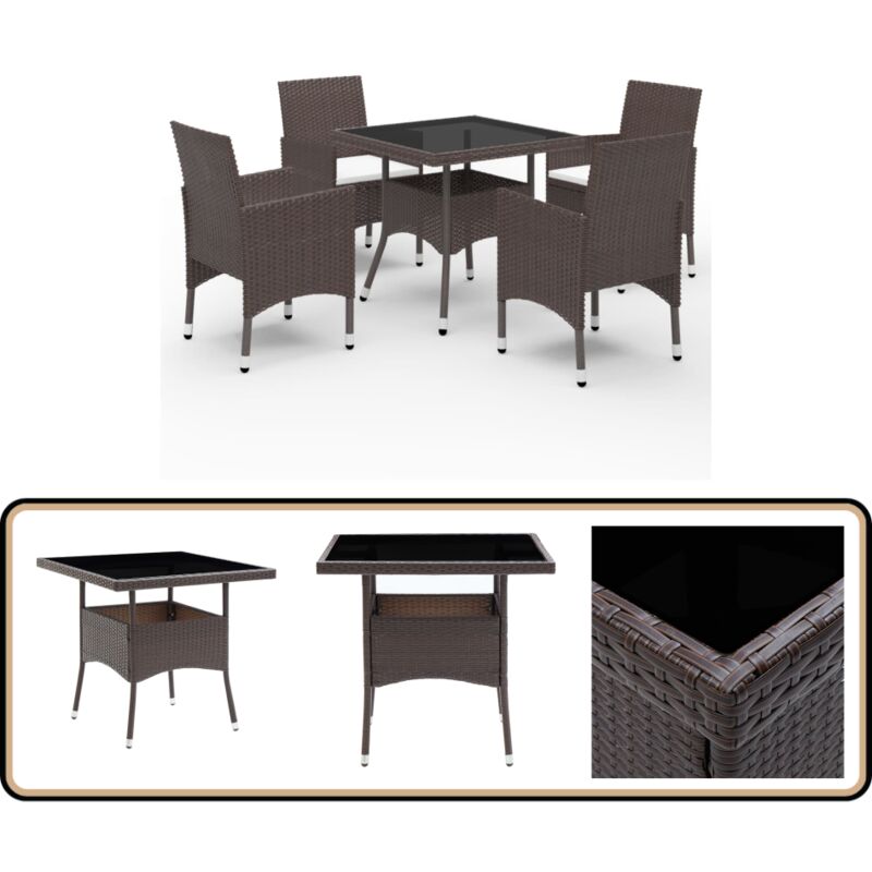 Ensemble à manger de jardin 5pcs Marron Résine tressée et verre - Salon De Jardin - Mobilier De Jardin - Set De Jardin - Table De Jardin - Chaises De