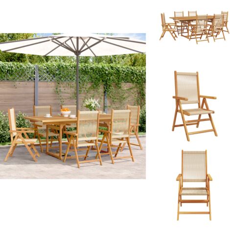 Ensemble à Manger de jardin 7 pcs beige polypropylène et bois - Salon De Jardin - Mobilier De Jardin - Table De Jardin Extensible - Chaises Pliantes - Acacia Massif