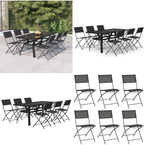 Ensemble à manger de jardin 7 pcs Gris et noir - Salon De Jardin - Meubles De Jardin - Set De Table - Table Extensible - Chaise Pliante - Home & Living