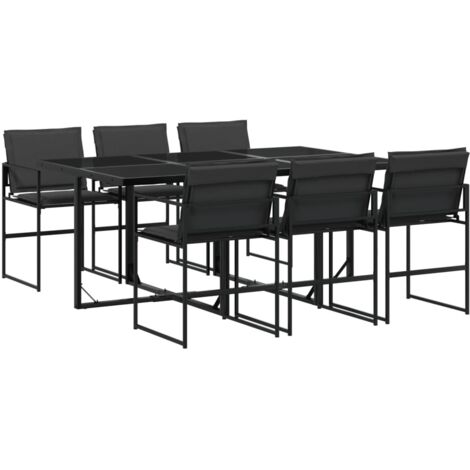 Ensemble à manger de jardin 7 pcs  Mobilier de jardin avec coussins noir textilène