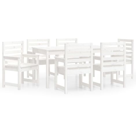 Ensemble à manger de jardin 7 pcs  Mobilier de jardin blanc bois massif de pin