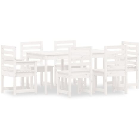 Ensemble à manger de jardin 7 pcs  Mobilier de jardin blanc bois massif de pin