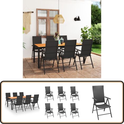 Ensemble à manger de jardin 7 pcs noir et marron - Ensemble Salon De Jardin - Meuble De Jardin - Table Et Chaises - Table Basse Jardin - Set Repas Extérieur