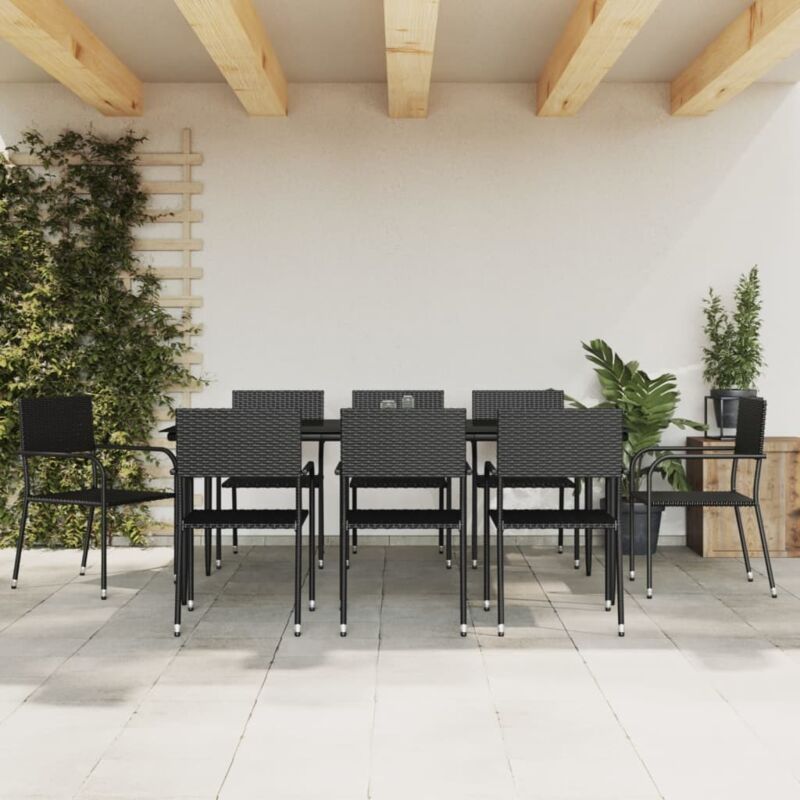 Vidaxl - Ensemble à manger de jardin 9 pcs noir résine tressée et acier