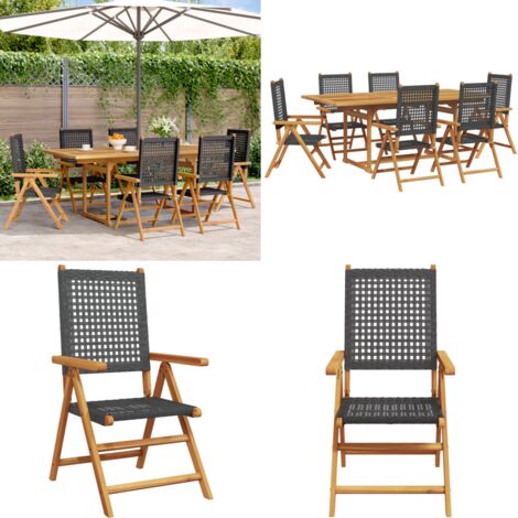 Ensemble à manger de jardin 7 pcs noir rotin et bois massif - Salon De Jardin - Mobilier De Jardin - Table De Jardin Extensible - Chaise De Jardin Inclinable - Meubles D'extérieur - Home & Living