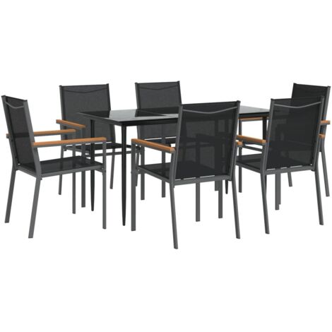 Ensemble à manger de jardin 7 pcs noir textilène et acier vidaXL