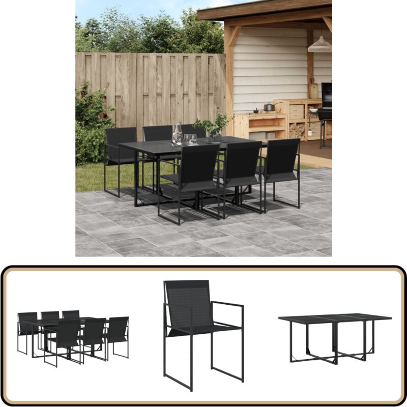 Ensemble à manger de jardin 7 pcs noir textilène - Meubles De Jardin - Salon De Jardin - Set De Jardin - Mobilier D'extérieur - Table De Jardin