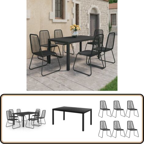 Ensemble à manger de jardin 7 pcs PVC résine tressée noir - Ensemble Salon De Jardin - Meuble De Jardin - Table Et Chaises - Table Basse Jardin - Set Repas Extérieur