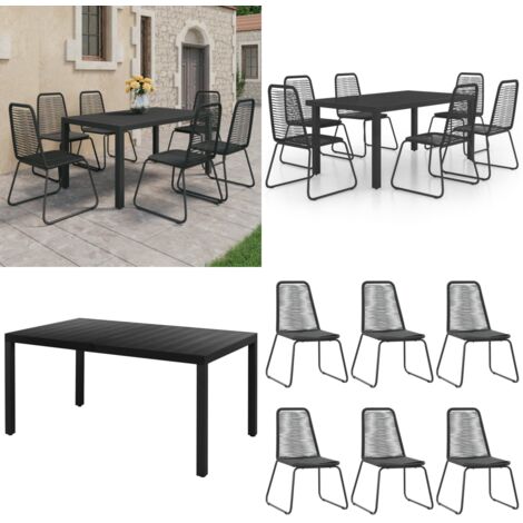 Ensemble à manger de jardin 7 pcs PVC résine tressée noir - Ensemble Salon De Jardin - Meuble De Jardin - Table Et Chaises - Table Basse Jardin - Set Repas Extérieur - Home & Living