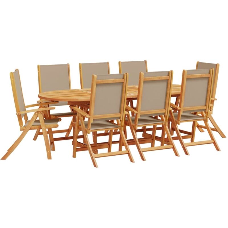 Ensemble à manger de jardin 9pcs bois d'acacia solide textilène - Vidaxl