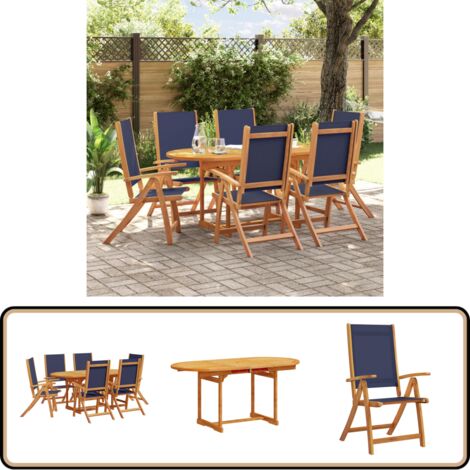 Ensemble à Manger de jardin 7pcs bois d'acacia solide textilène - Table De Jardin - Salon De Jardin - Mobilier De Jardin - Acacia Massif - Chaise Pliante
