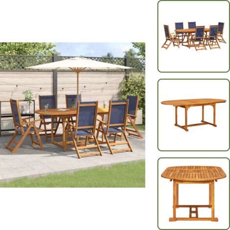 Ensemble à Manger de jardin 7pcs bois d'acacia solide textilène - Table De Jardin - Salon De Jardin - Mobilier De Jardin - Acacia Massif - Chaise Pliante