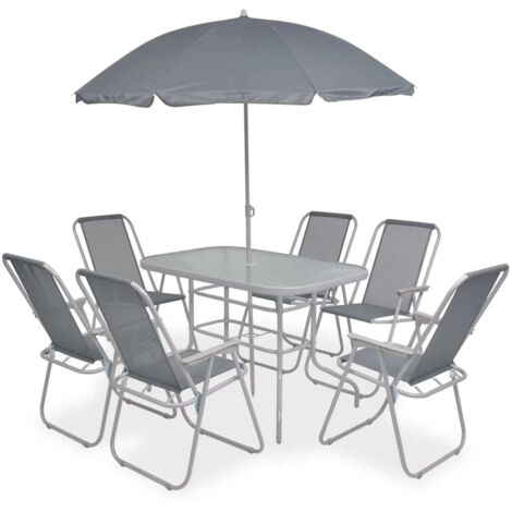 Ensemble à manger de jardin 8 pcs-Salon de jardin-Ensemble repas d'extérieur Acier et textilène Gris 179064
