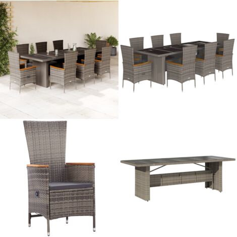 Ensemble à manger de jardin 9 pcs coussins gris résine tressée - Chaise de jardin - Table de jardin