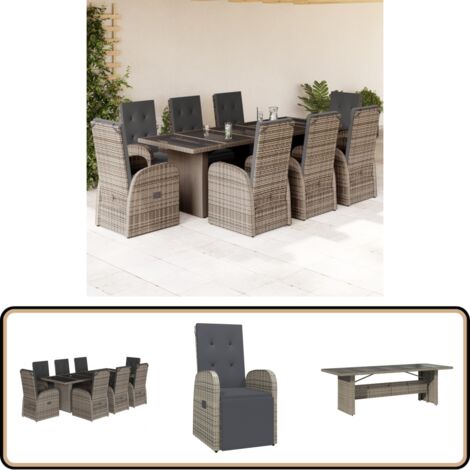 Ensemble à manger de jardin 9 pcs coussins gris résine tressée - Meubles De Jardin - Salon De Jardin - Set De Jardin - Table De Jardin - Chaises De Jardin