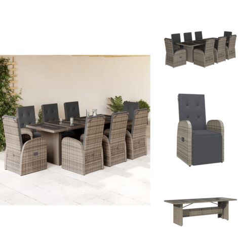 Ensemble à manger de jardin 9 pcs coussins gris résine tressée - Meubles De Jardin - Salon De Jardin - Set De Jardin - Table De Jardin - Chaises De Jardin