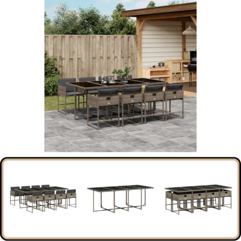 Ensemble à manger de jardin 9 pcs coussins gris résine tressée - Salon De Jardin - Meuble De Jardin - Set De Jardin - Table De Jardin - Chaises De Jardin