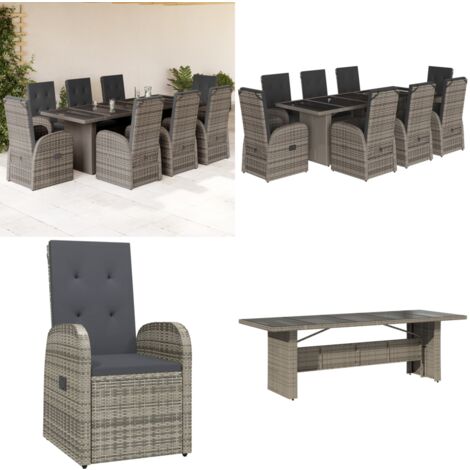 Ensemble à manger de jardin 9 pcs coussins gris résine tressée - Salon De Jardin - Meuble De Jardin - Set De Jardin - Table De Jardin - Chaises De Jardin - Home & Living