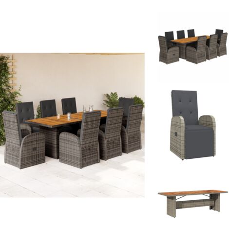 Ensemble à manger de jardin 9 pcs coussins gris résine tressée - Salon De Jardin - Meuble De Jardin - Set De Salon De Jardin - Table De Jardin - Chaises De Jardin