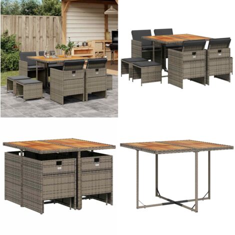 Ensemble à manger de jardin 9 pcs coussins gris résine tressée - Salon De Jardin - Meuble De Jardin - Set Salon De Jardin - Résine Tressée - Mobilier Extérieur - Home & Living