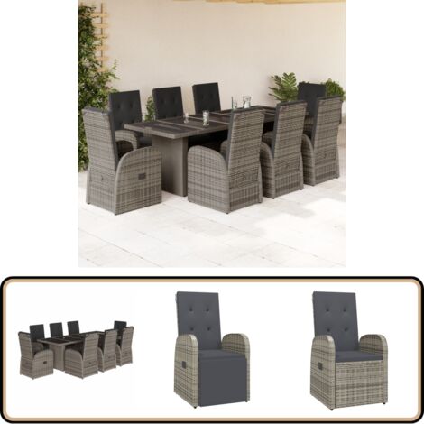 Ensemble à manger de jardin 9 pcs coussins gris résine tressée - Salon De Jardin - Meuble De Jardin - Set Salon De Jardin - Table De Jardin - Chaises De Jardin