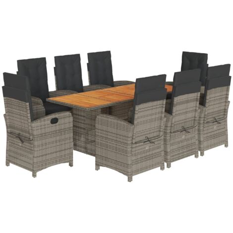 Ensemble à manger de jardin 9 pcs coussins gris résine tressée vidaXL