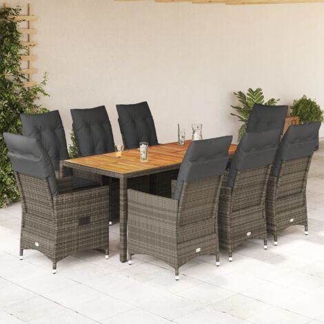 Ensemble à manger de jardin 9 pcs coussins gris résine tressée vidaXL