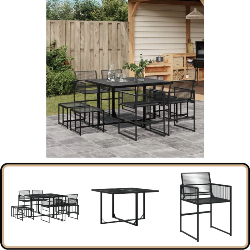 Ensemble à manger de jardin 9 pcs Noir Résine tressée - Salon De Jardin - Mobilier De Jardin - Set De Table - Table Extérieure - Chaise Pliante