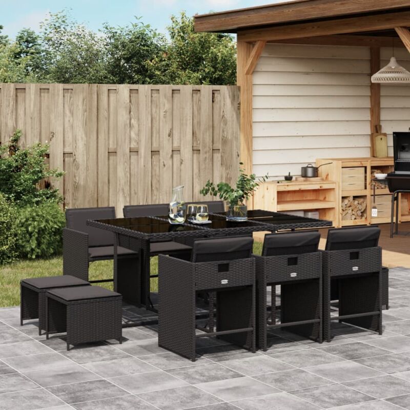 Vidaxl - Ensemble à manger de jardin 11 pcs coussins noir résine tressée