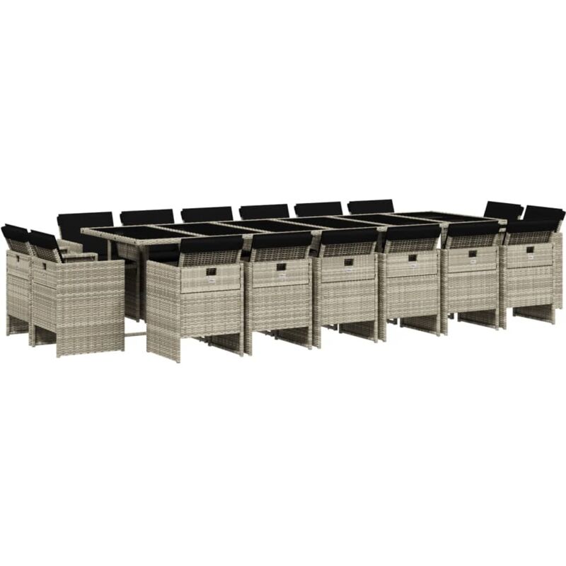 Ensemble à manger de jardin et coussins 17 pcs gris clair rotin Vidaxl