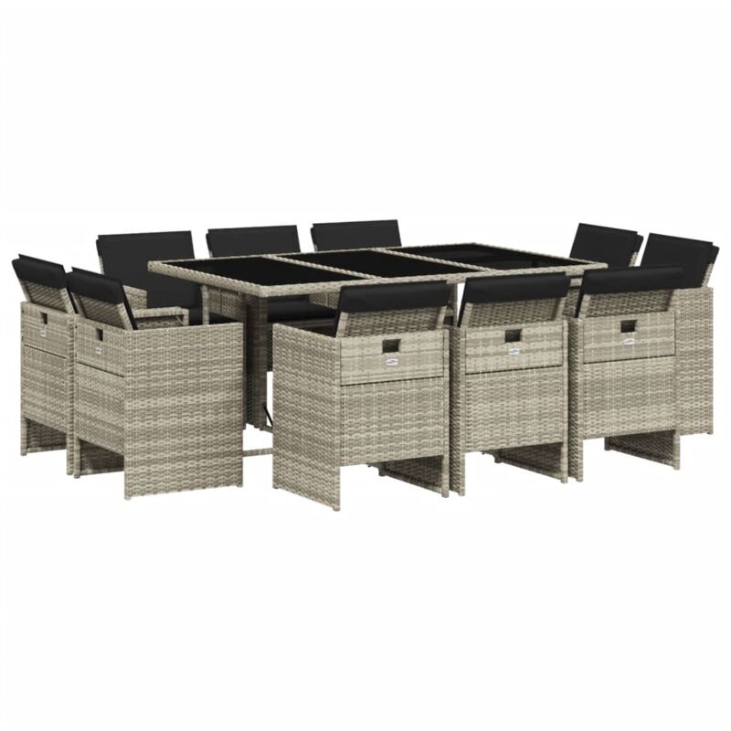 Ensemble à manger de jardin 11pcs avec coussins gris poly rotin Vidaxl