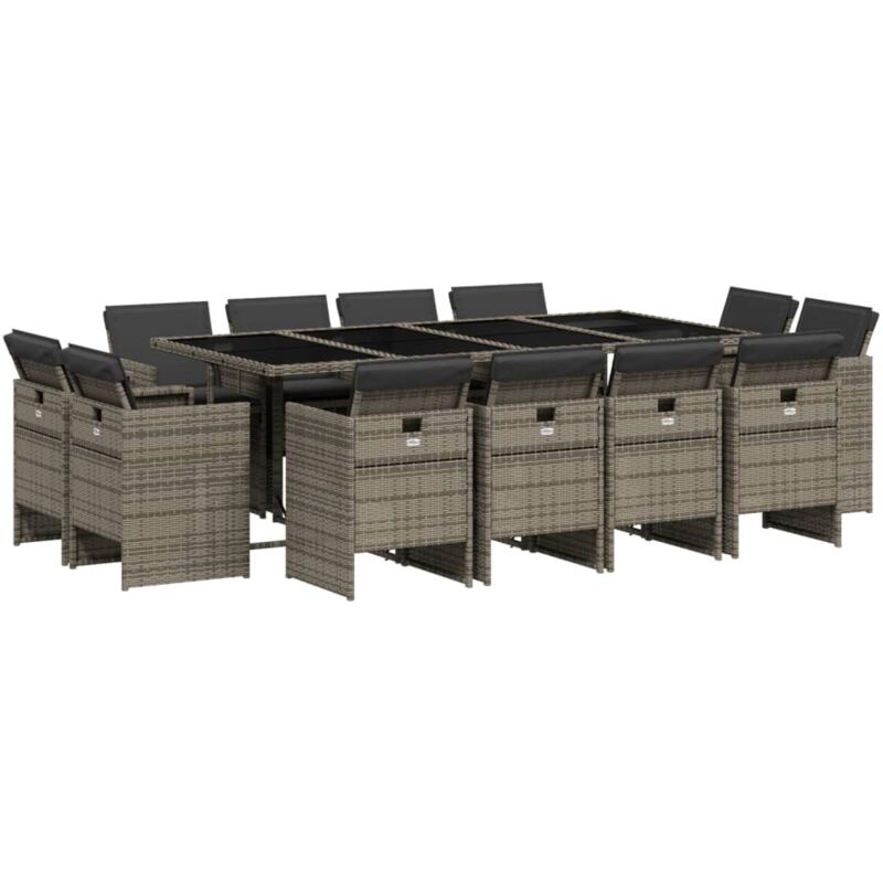 Ensemble à manger de jardin coussins 13 pcs gris résine tressée - Vidaxl