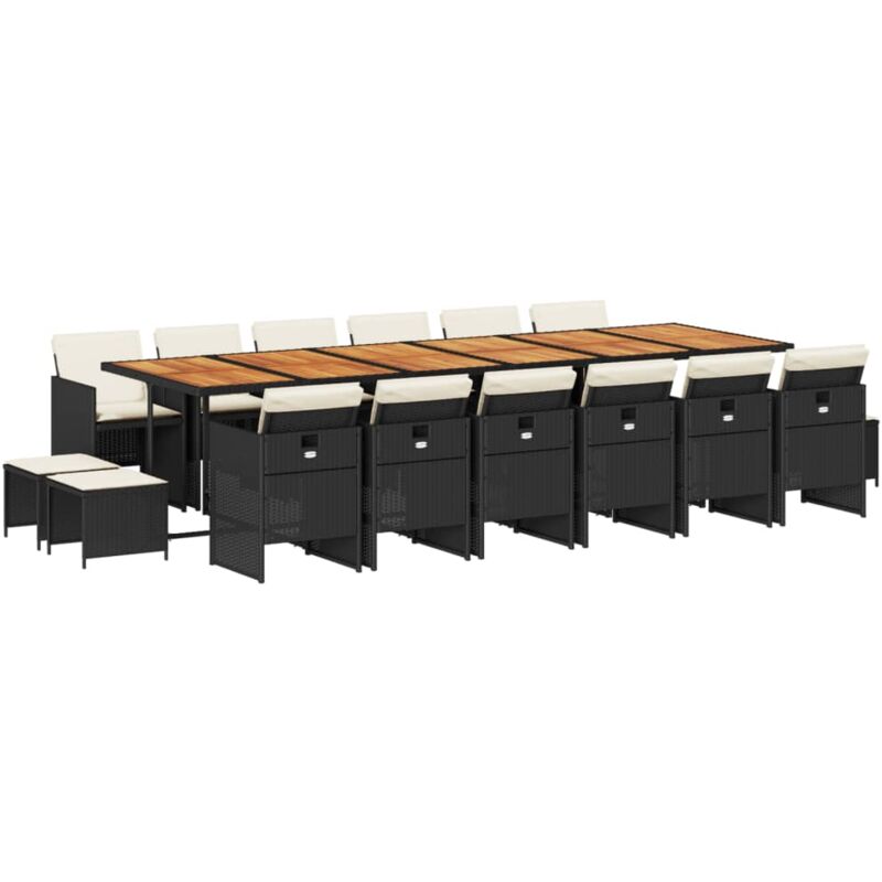 Ensemble à manger de jardin 17 pcs coussins noir résine tressée