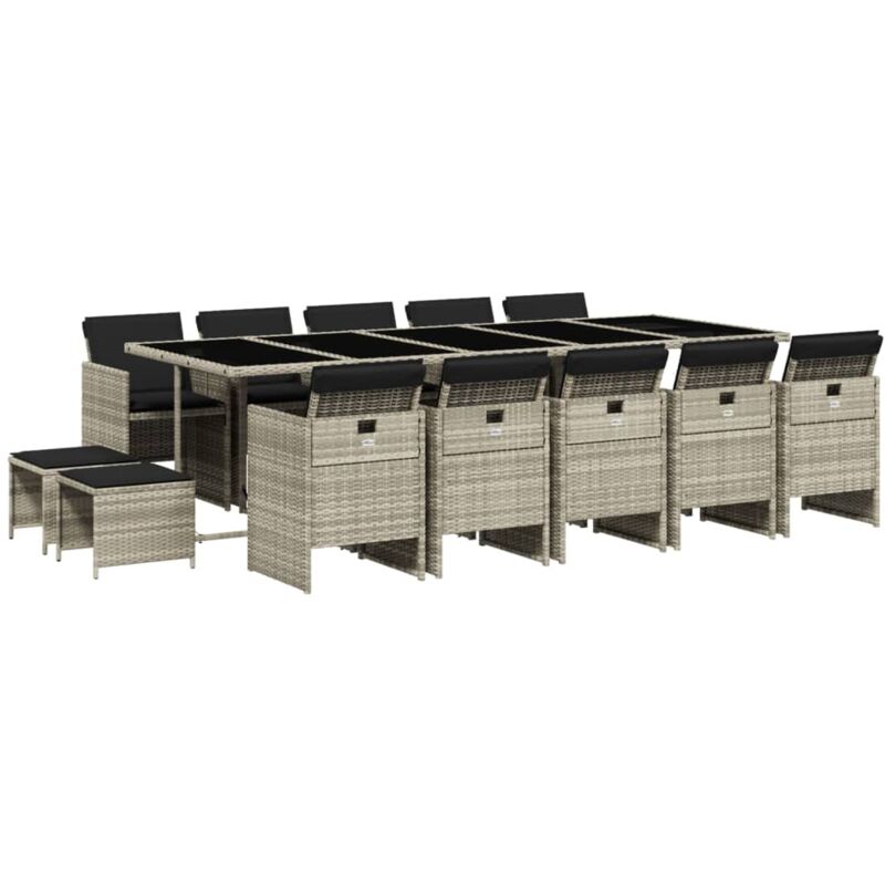 Ensemble à manger de jardin et coussins 15 pcs gris clair rotin - Vidaxl