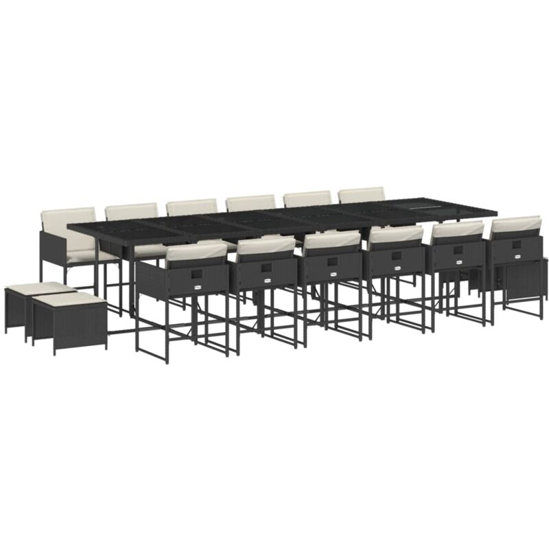 Ensemble à manger de jardin 17 pcs coussins noir résine tressée - Vidaxl
