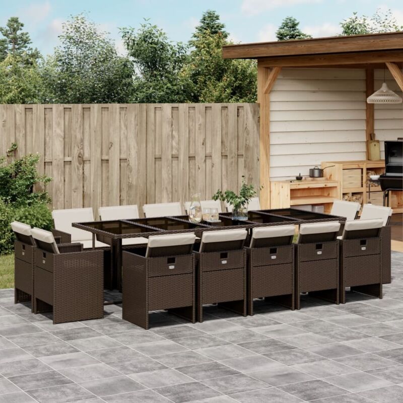 Vidaxl - Ensemble à manger de jardin avec coussins 15 pcs marron rotin