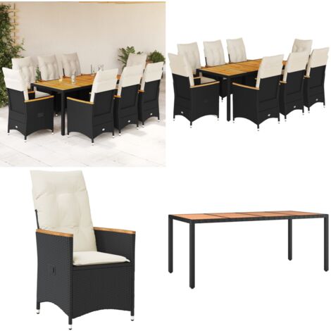 Ensemble à manger de jardin 9pcs coussins noir résine tressée - Ensemble Salon De Jardin - Mobilier De Jardin - Chaises Pliantes - Table De Jardin - Résine Tressée - Home & Living