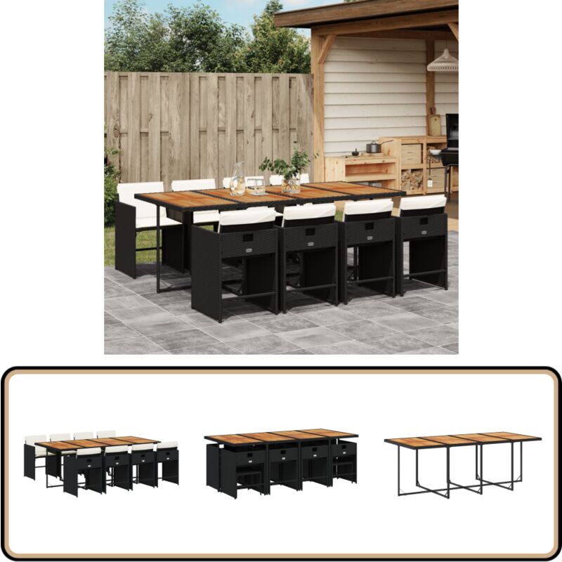 Ensemble à manger de jardin 9pcs coussins noir résine tressée - Meubles De Jardin - Salon De Jardin - Set De Jardin - Table De Jardin - Chaises De