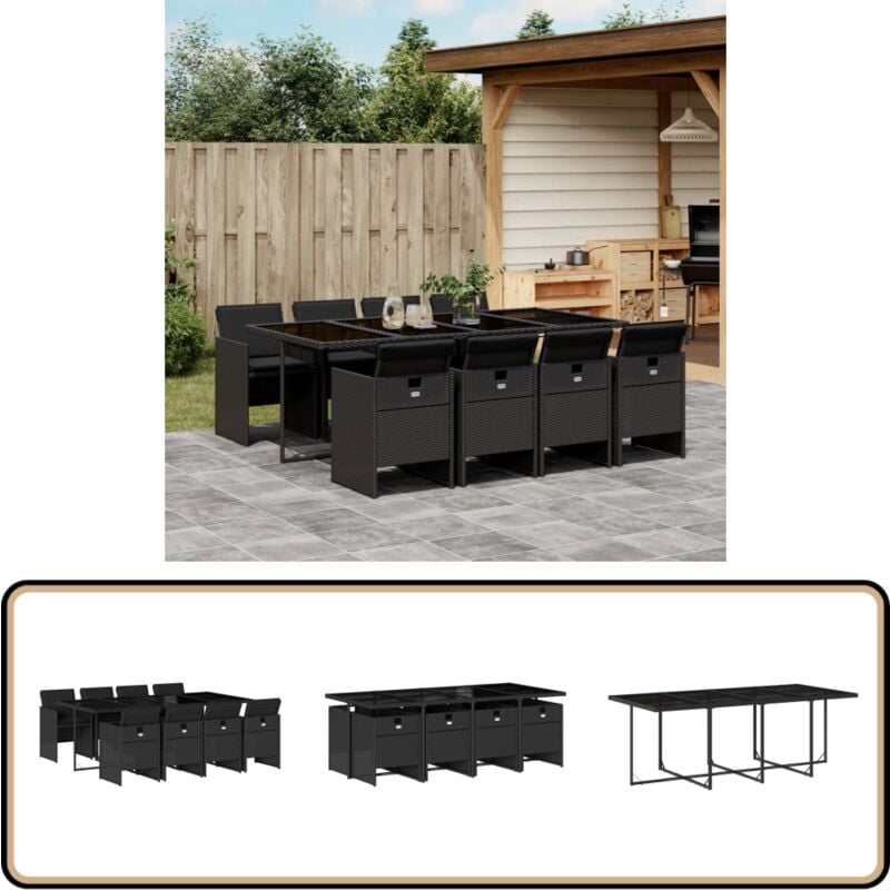 Ensemble à manger de jardin 9pcs coussins noir résine tressée - Meubles De Jardin - Salon De Jardin - Set De Jardin - Table De Jardin - Chaises De