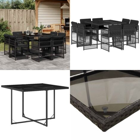 Ensemble à manger de jardin 9pcs coussins noir résine tressée - Salon De Jardin - Meuble De Jardin - Set De Salon De Jardin - Résine Tressée - Mobilier D'extérieur - Home & Living