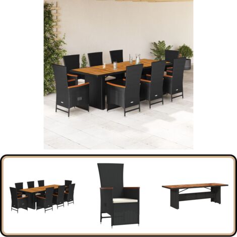 Ensemble à manger de jardin 9pcs coussins noir résine tressée - Salon De Jardin - Meuble De Jardin - Set De Salon De Jardin - Table De Jardin - Chaises De Jardin