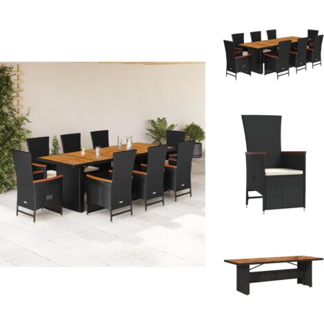 Ensemble à manger de jardin 9pcs coussins noir résine tressée - Salon De Jardin - Meuble De Jardin - Set De Salon De Jardin - Table De Jardin - Chaises De Jardin