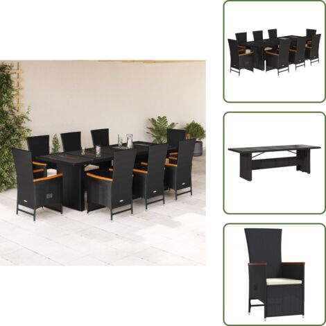 Ensemble à manger de jardin 9pcs coussins noir résine tressée - Salon De Jardin - Meuble De Jardin - Set De Salon De Jardin - Table De Jardin - Chaises De Jardin