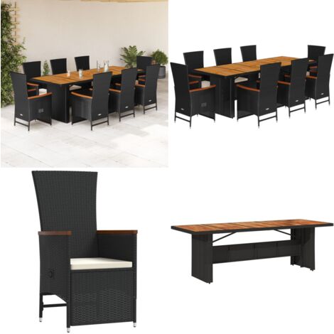 Ensemble à manger de jardin 9pcs coussins noir résine tressée - Salon De Jardin - Meuble De Jardin - Set De Salon De Jardin - Table De Jardin - Chaises De Jardin - Home & Living
