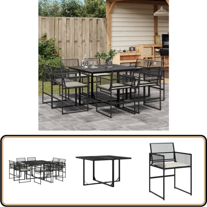 Ensemble à manger de jardin 9pcs coussins noir résine tressée - Salon De Jardin - Mobilier De Jardin - Set De Jardin - Table De Jardin - Chaises De